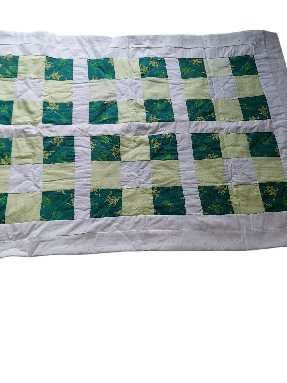 Handmade Reversible Frog Baby Quilt Blanket Green Nursery Crib Stroller 30x42